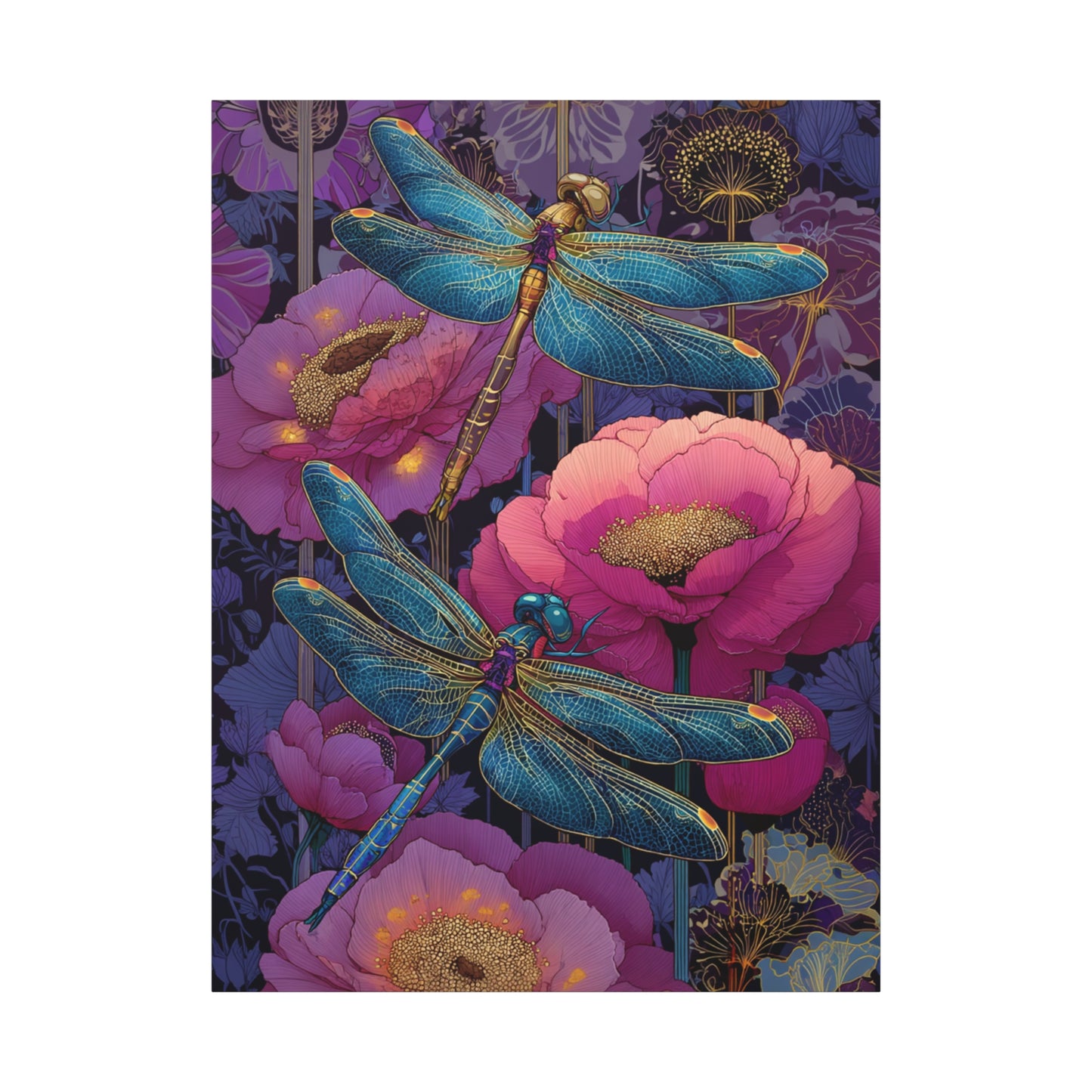 Blue-Pink Dragonflies Canvas Art Print - Available in 8 sizes