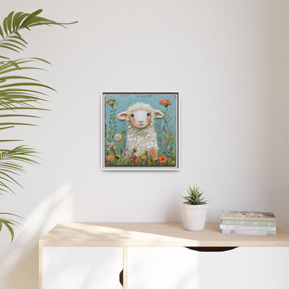 Framed Canvas Print — Whimsical Lamb -  Nursery Wall Art
