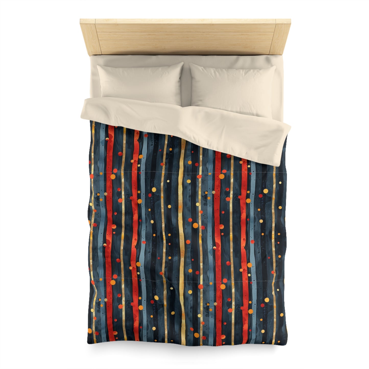Dark Blue, Red, and Gold Stripes - Microfiber Duvet Cover