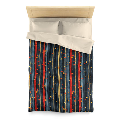 Dark Blue, Red, and Gold Stripes - Microfiber Duvet Cover
