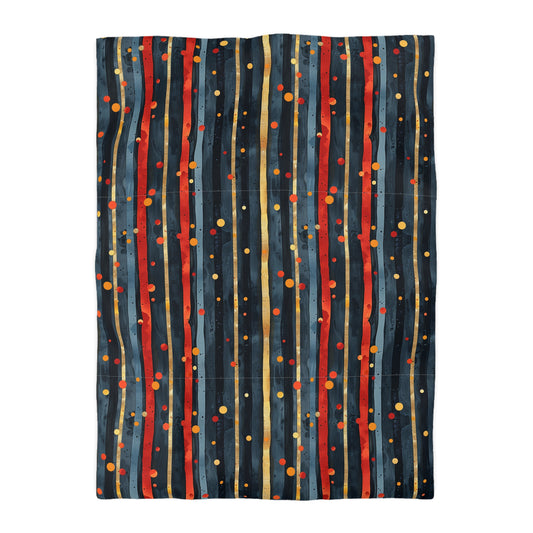 Dark Blue, Red, and Gold Stripes - Microfiber Duvet Cover