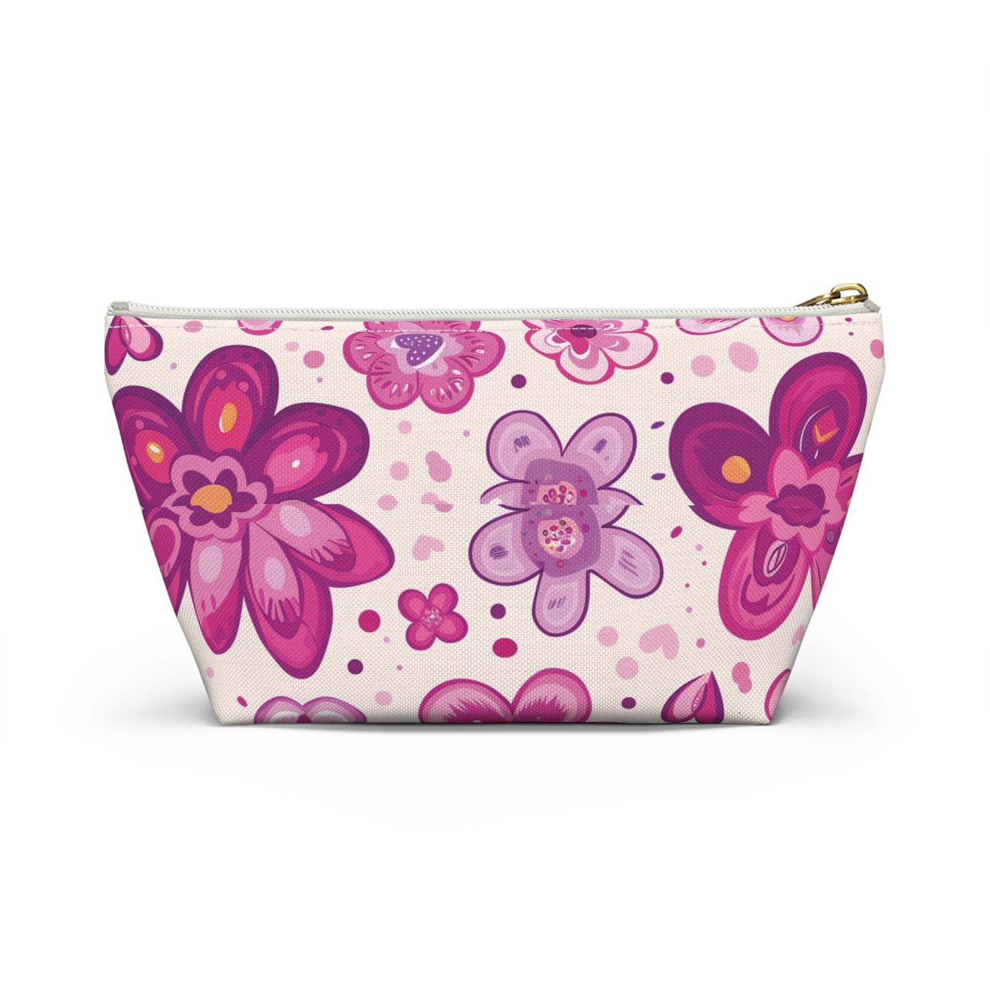 Fushia Floral Accessory Pouch w T-bottom