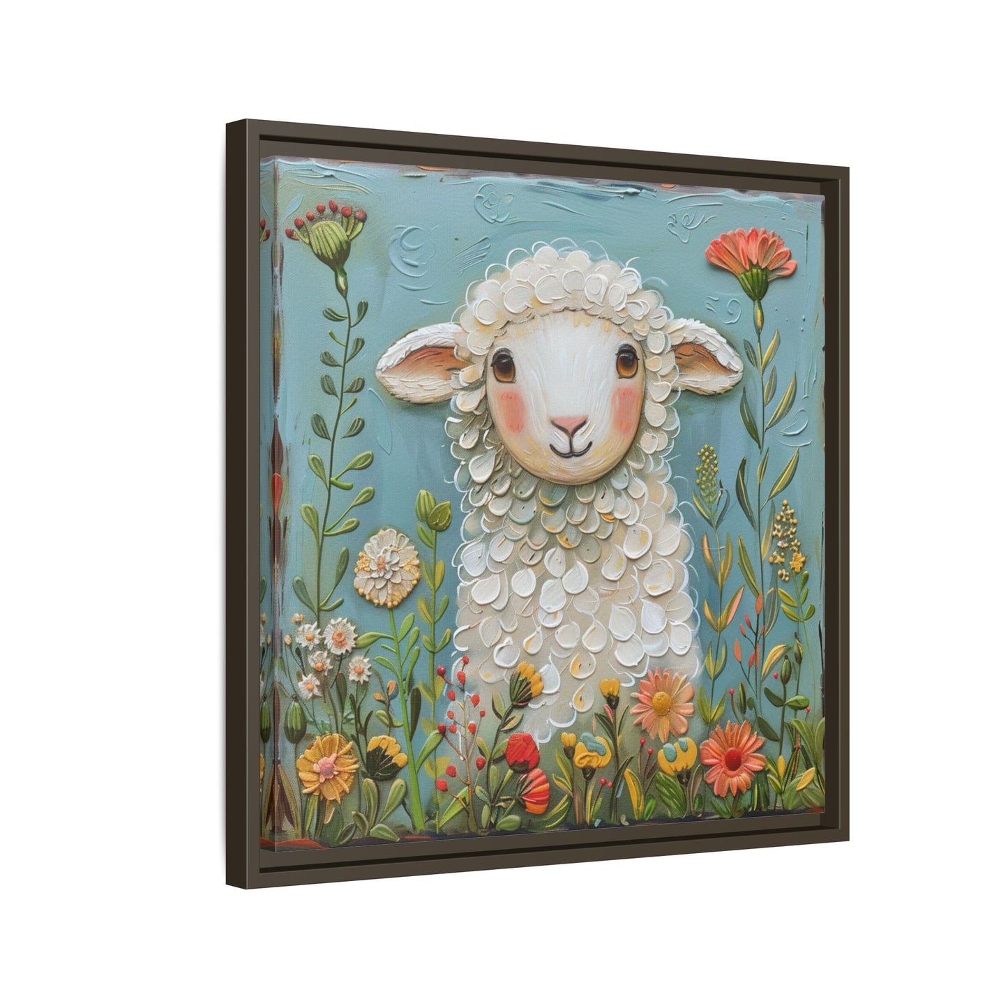 Framed Canvas Print — Whimsical Lamb -  Nursery Wall Art