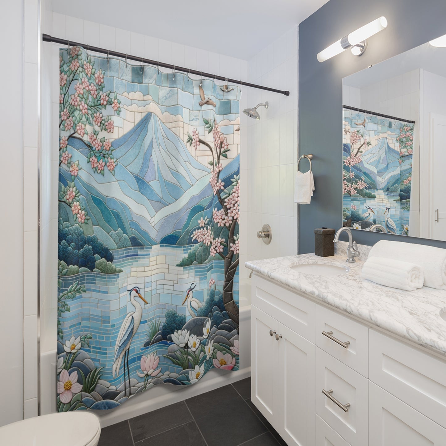 Japanese Herons by the Lake Shower Curtain