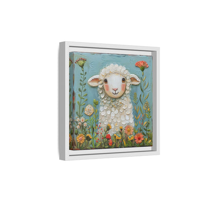 Framed Canvas Print — Whimsical Lamb -  Nursery Wall Art
