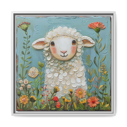 Framed Canvas Print — Whimsical Lamb -  Nursery Wall Art