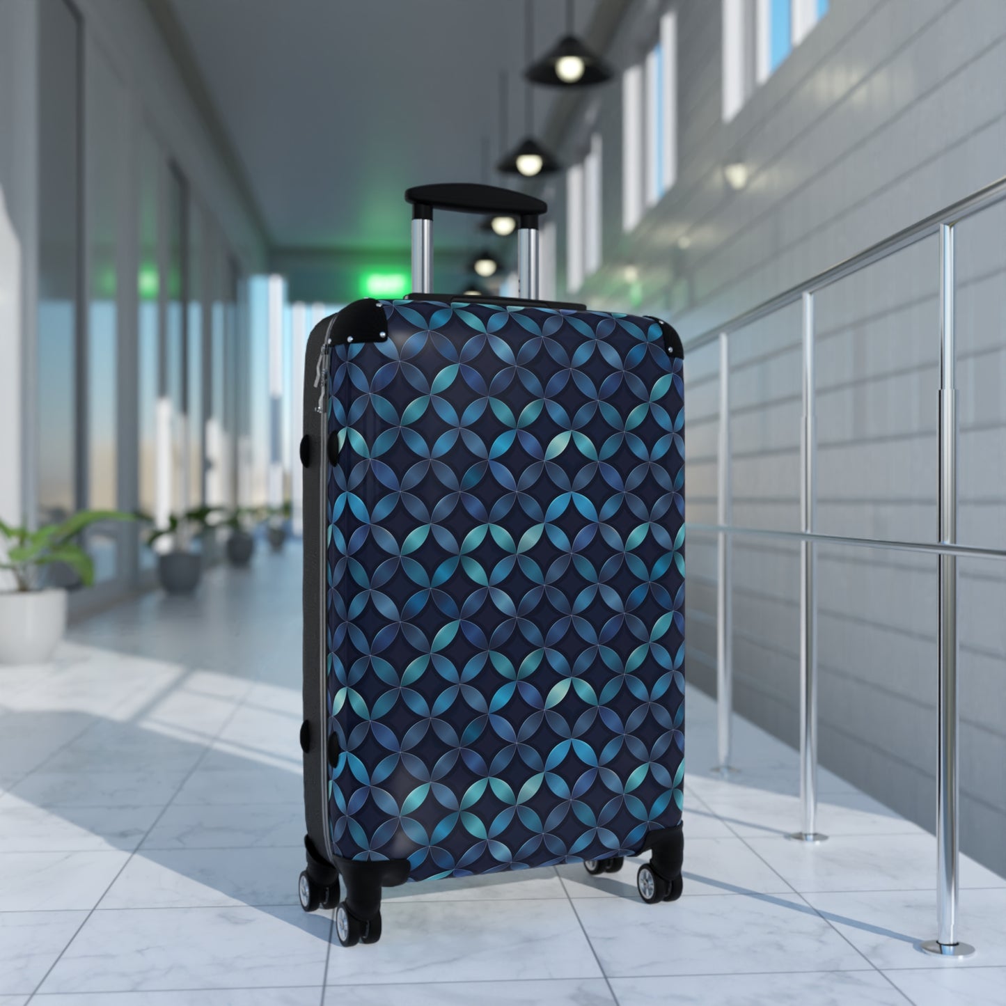 Blue and Turquoise Geometric Designer Suitcase