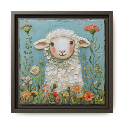 Framed Canvas Print — Whimsical Lamb -  Nursery Wall Art