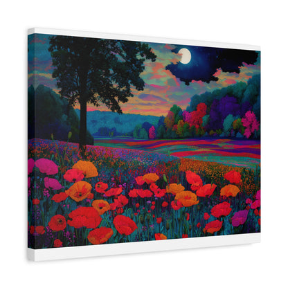 Moonlit Red Poppy Field Matte Canvas Print — Vibrant Floral Landscape Wall Art