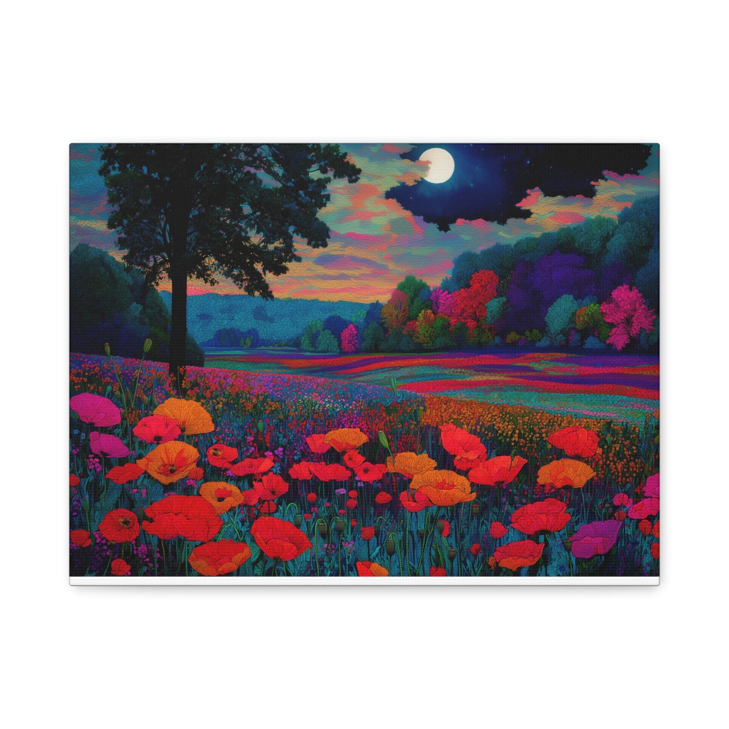 Moonlit Red Poppy Field Matte Canvas Print — Vibrant Floral Landscape Wall Art