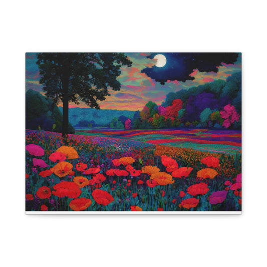 Moonlit Red Poppy Field Matte Canvas Print — Vibrant Floral Landscape Wall Art