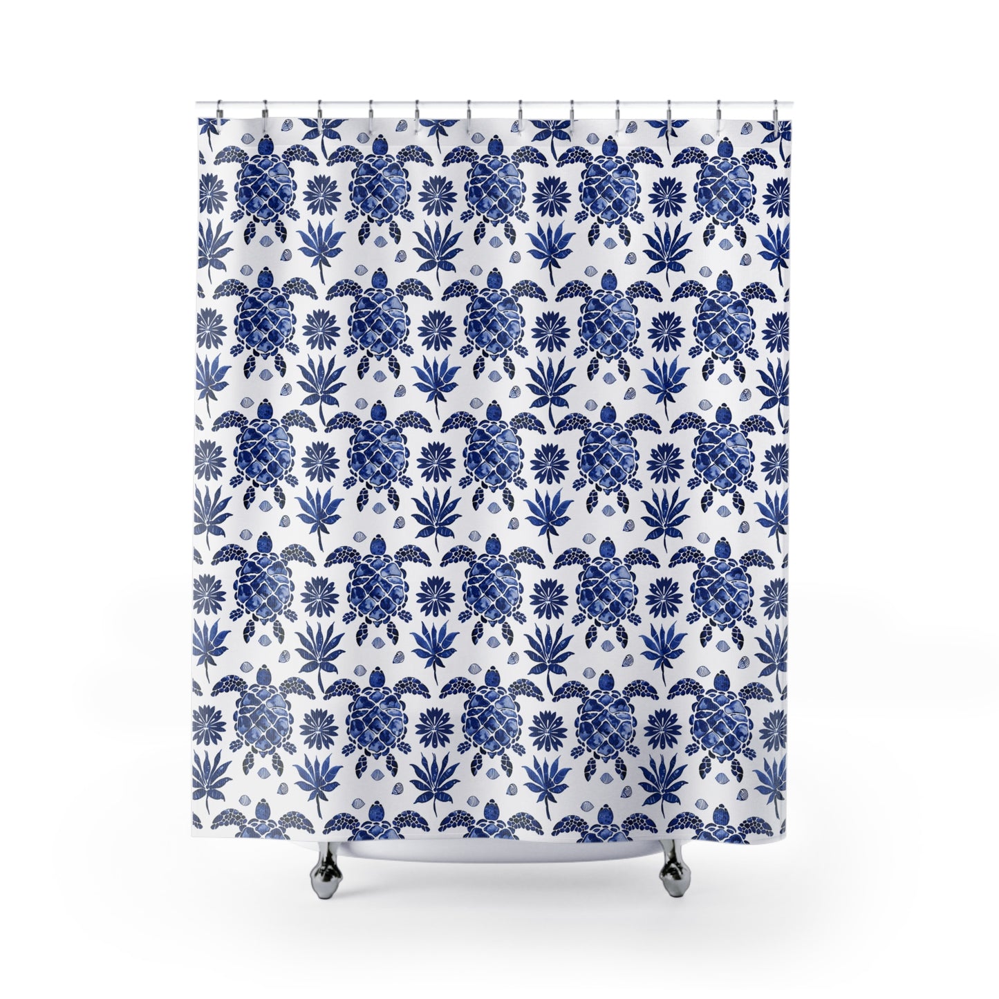 Folk Art Blue Ocean Turtles Shower Curtain