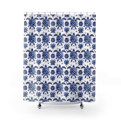 Folk Art Blue Ocean Turtles Shower Curtain