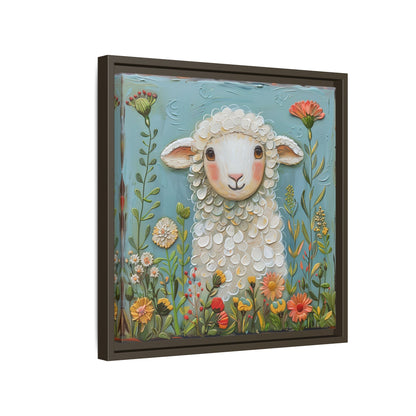 Framed Canvas Print — Whimsical Lamb -  Nursery Wall Art