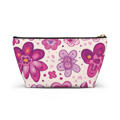 Fushia Floral Accessory Pouch w T-bottom
