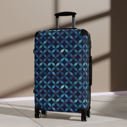 Blue and Turquoise Geometric Designer Suitcase