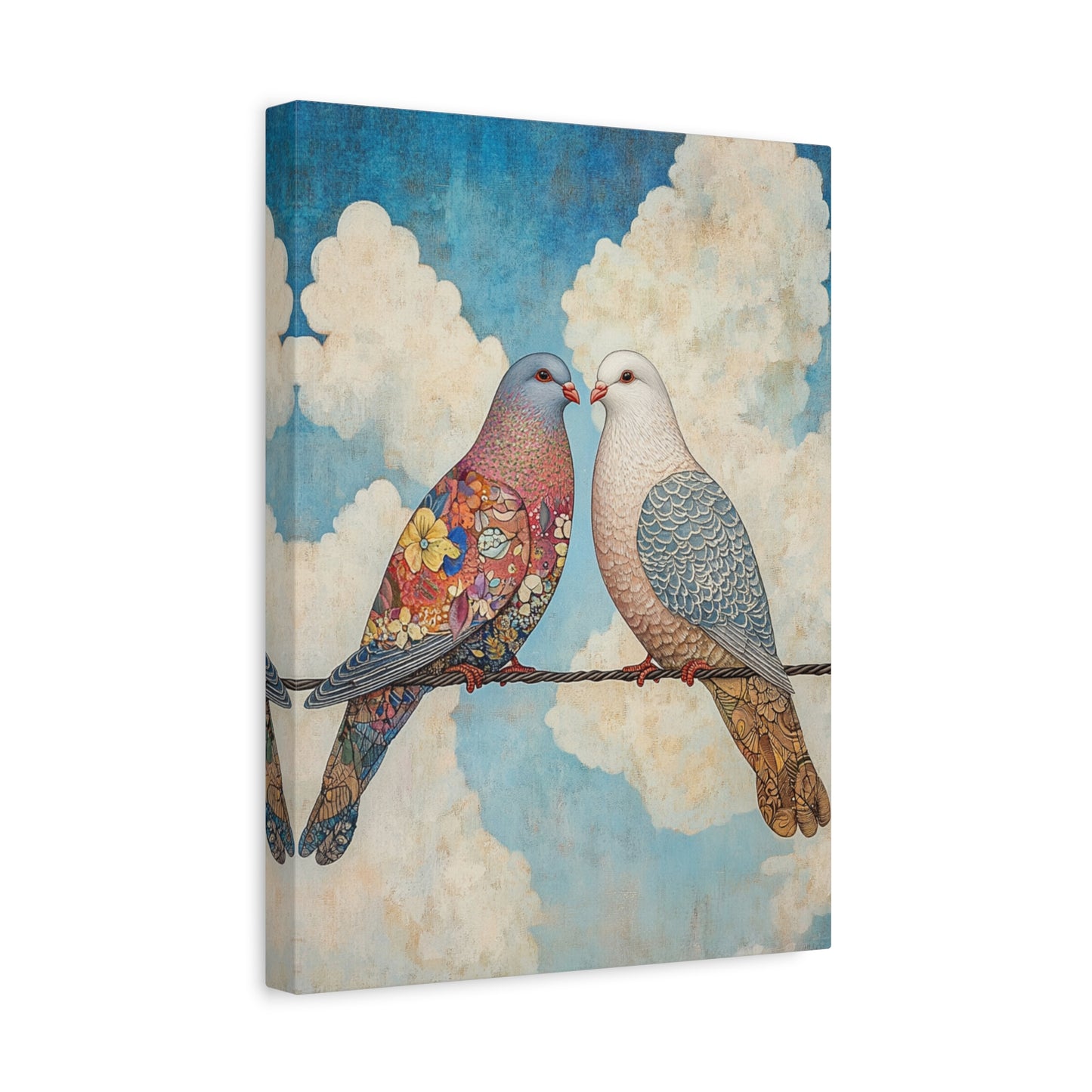 Lovebirds Canvas Wall Art — Romantic Dove Print on Matte Stretched Canvas