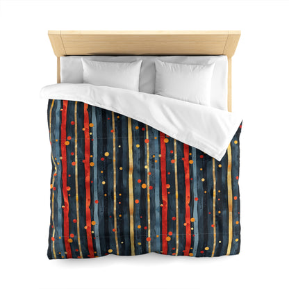 Dark Blue, Red, and Gold Stripes - Microfiber Duvet Cover