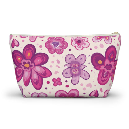 Fushia Floral Accessory Pouch w T-bottom