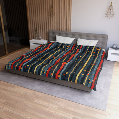 Dark Blue, Red, and Gold Stripes - Microfiber Duvet Cover
