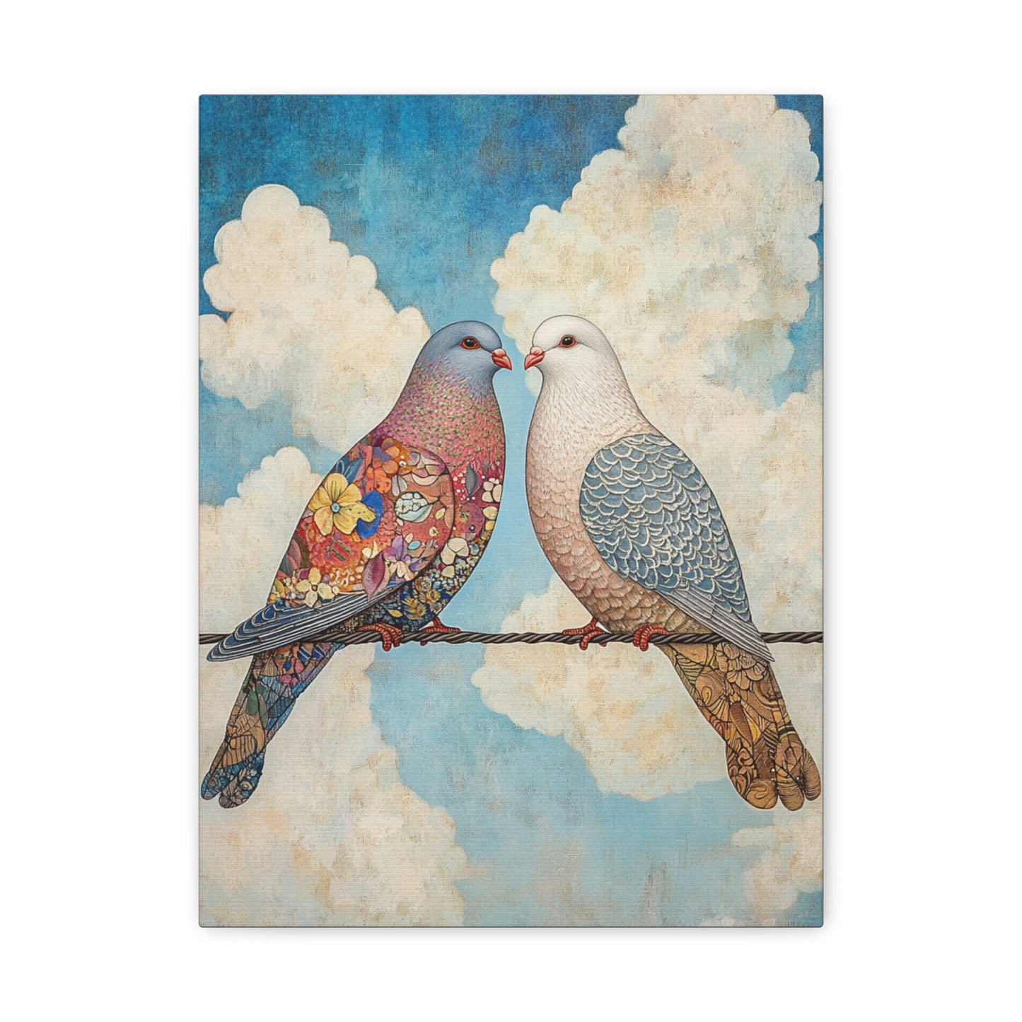 Lovebirds Canvas Wall Art — Romantic Dove Print on Matte Stretched Canvas