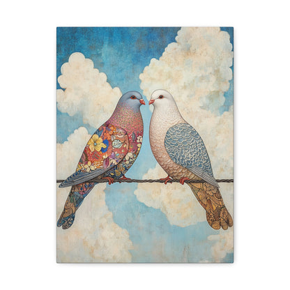 Lovebirds Canvas Wall Art — Romantic Dove Print on Matte Stretched Canvas