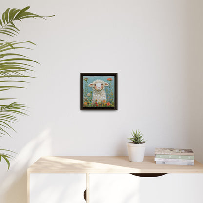 Framed Canvas Print — Whimsical Lamb -  Nursery Wall Art