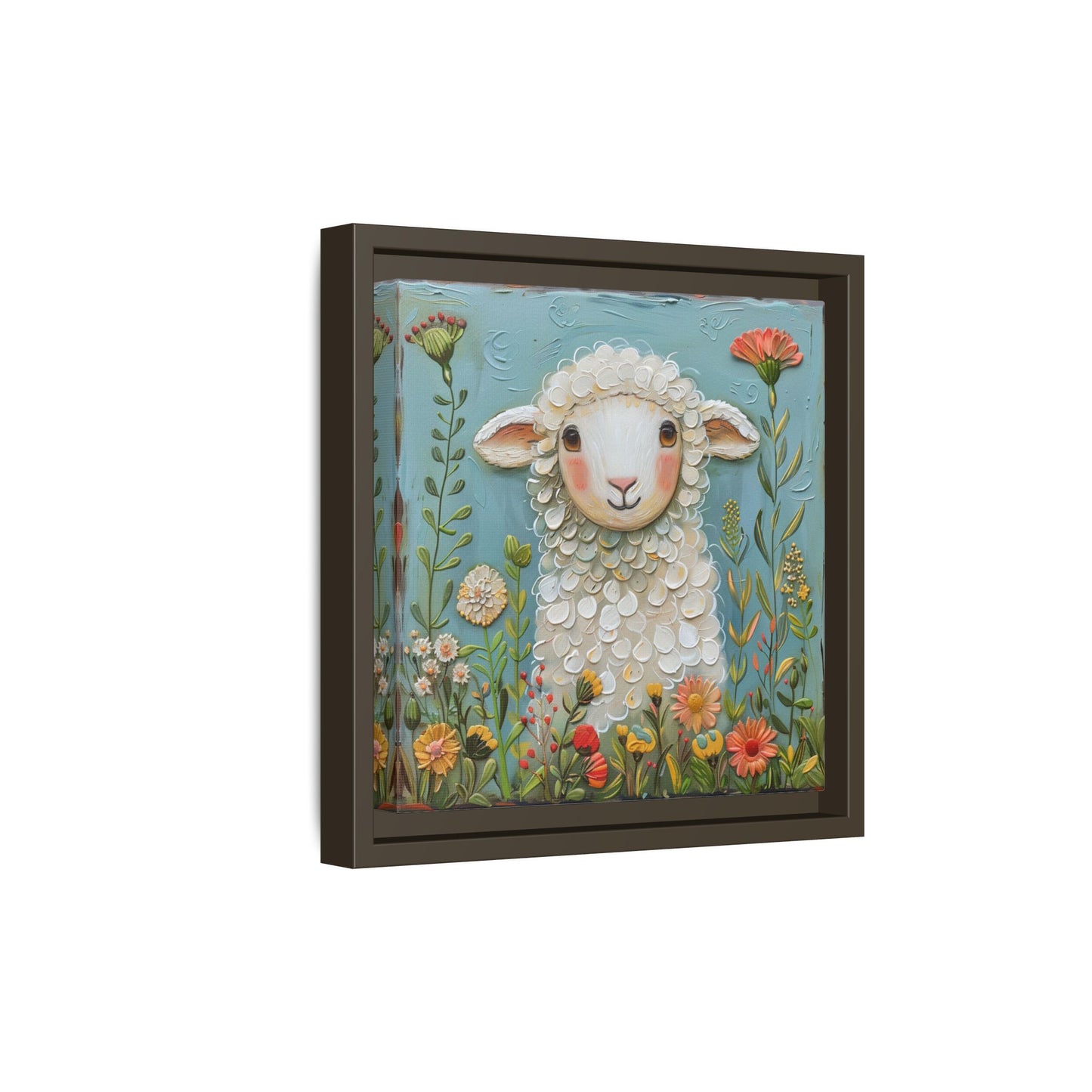 Framed Canvas Print — Whimsical Lamb -  Nursery Wall Art