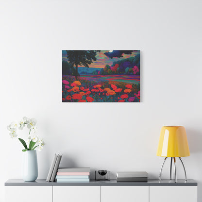 Moonlit Red Poppy Field Matte Canvas Print — Vibrant Floral Landscape Wall Art