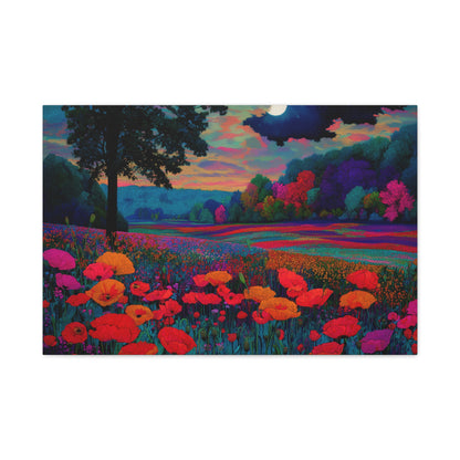 Moonlit Red Poppy Field Matte Canvas Print — Vibrant Floral Landscape Wall Art