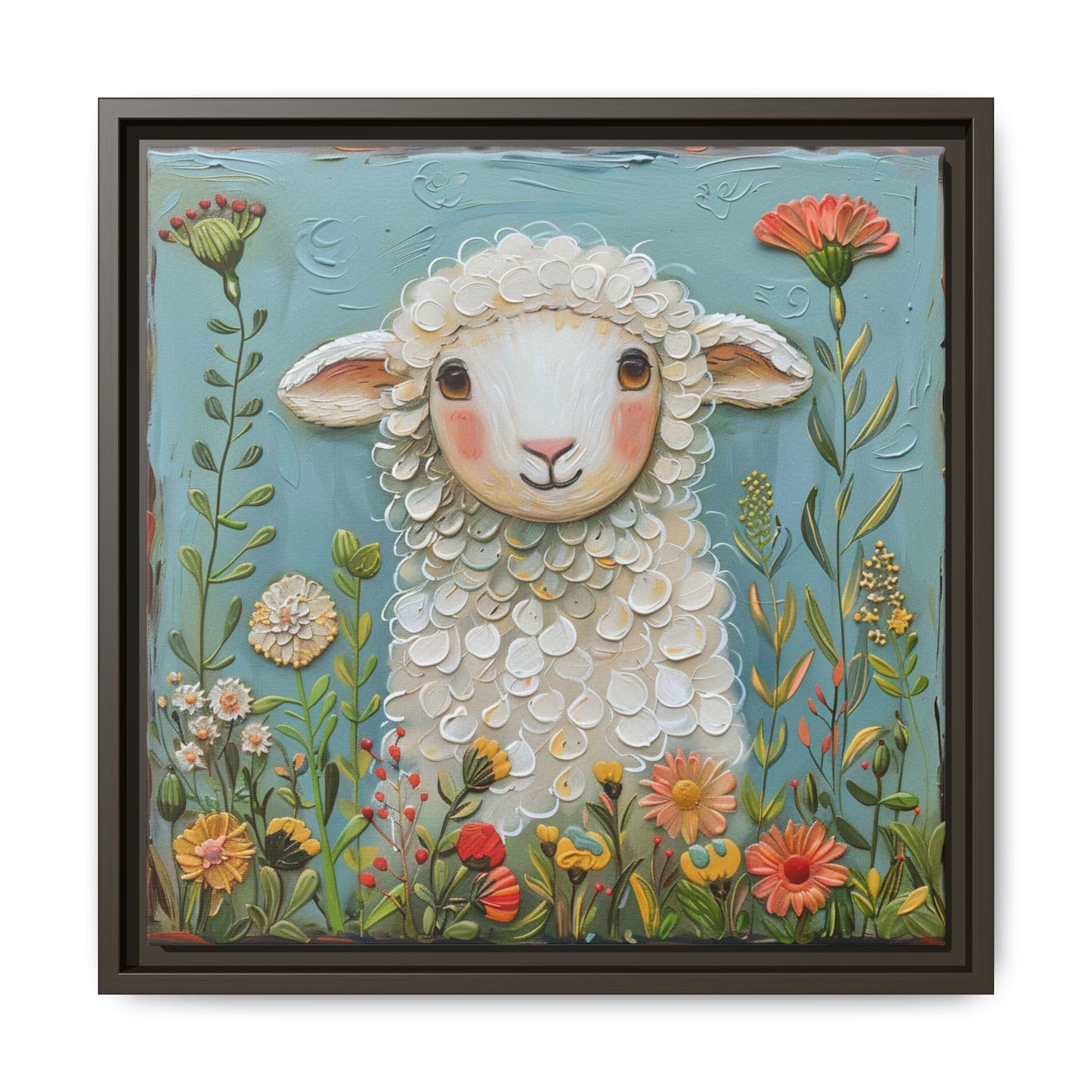 Framed Canvas Print — Whimsical Lamb -  Nursery Wall Art