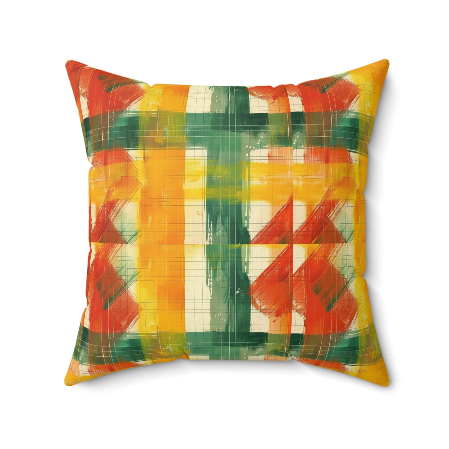 Bright Abstract Plaid Faux Suede Square Pillow