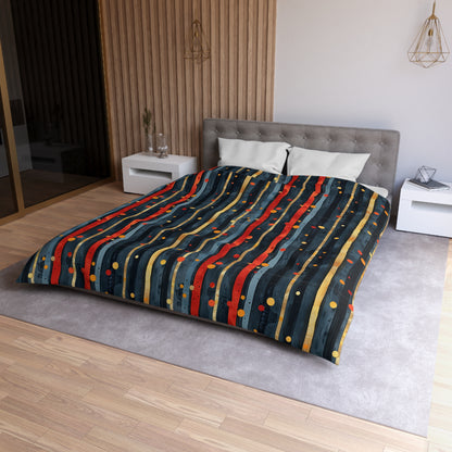 Dark Blue, Red, and Gold Stripes - Microfiber Duvet Cover