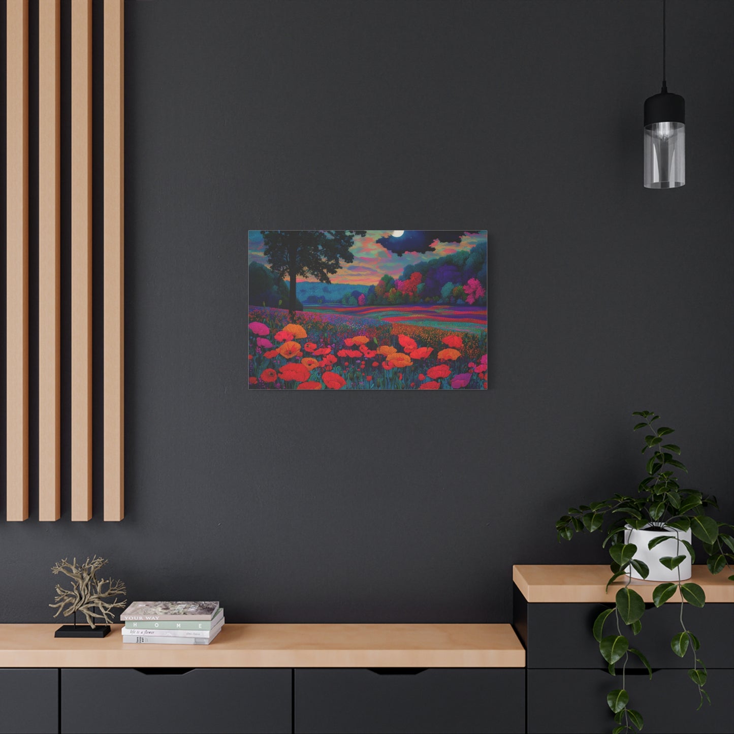 Moonlit Red Poppy Field Matte Canvas Print — Vibrant Floral Landscape Wall Art