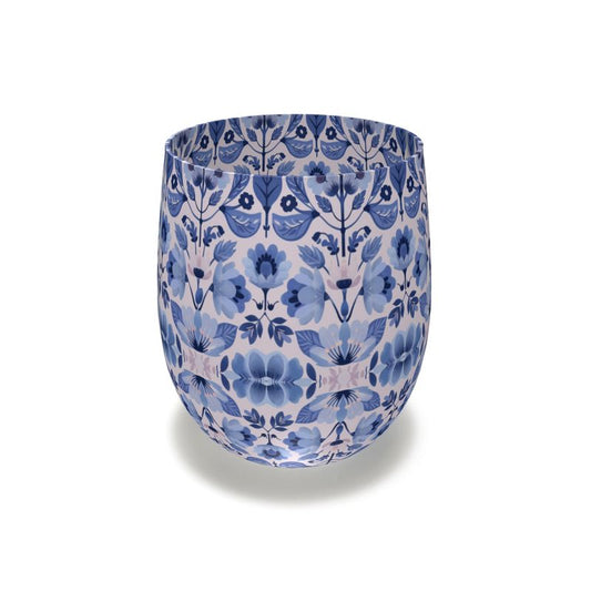Folk Art Blue and Pink Floral - Water Glass