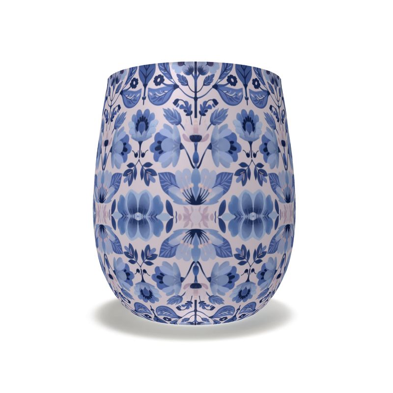 Folk Art Blue and Pink Floral - Water Glass
