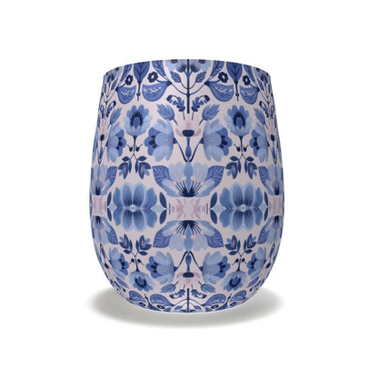 Folk Art Blue and Pink Floral - Water Glass