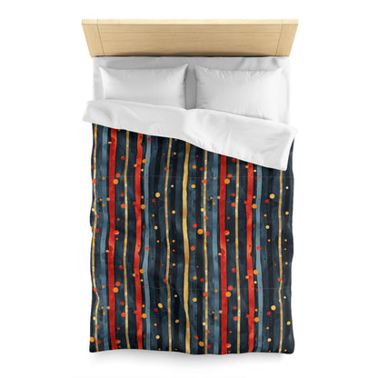 Dark Blue, Red, and Gold Stripes - Microfiber Duvet Cover