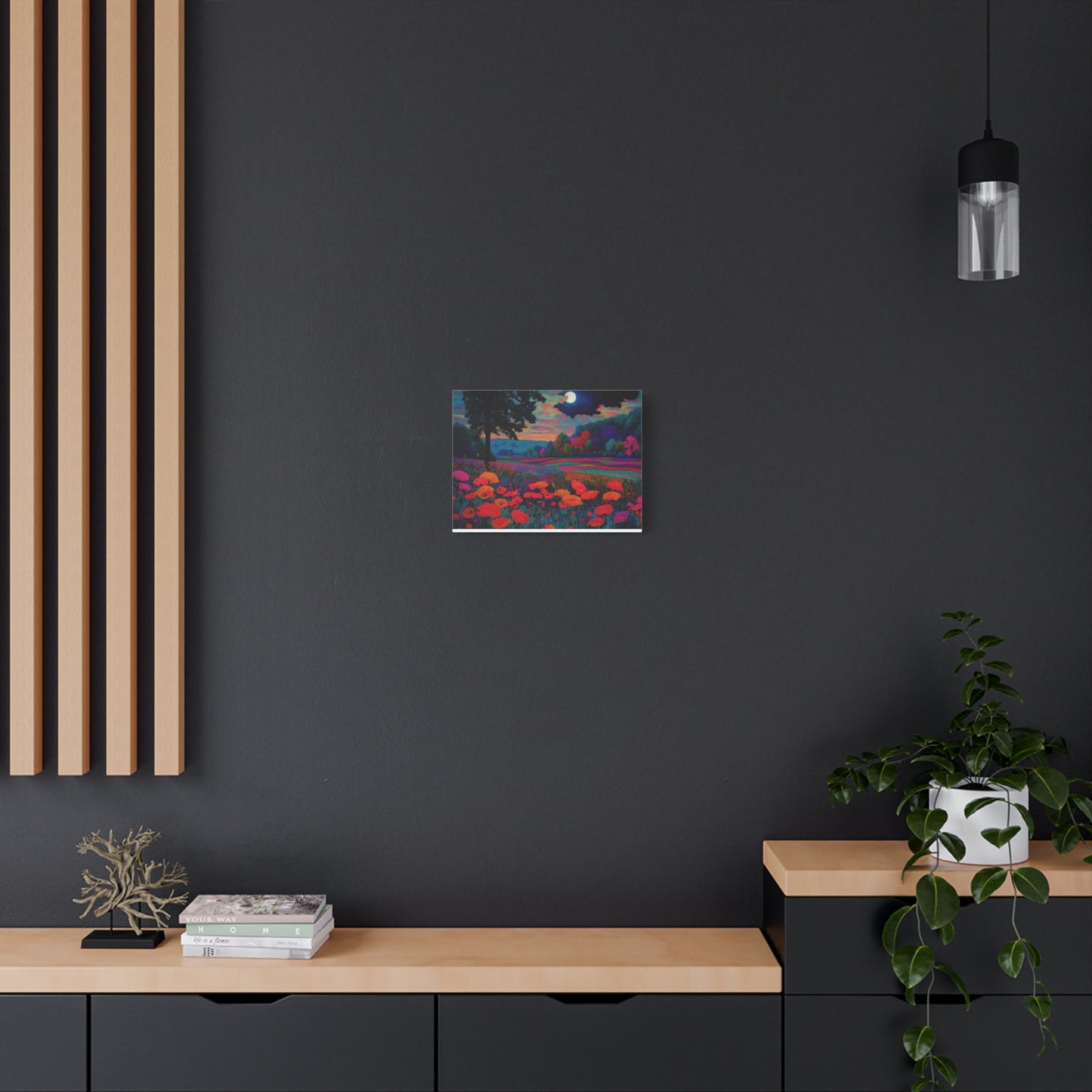 Moonlit Red Poppy Field Matte Canvas Print — Vibrant Floral Landscape Wall Art