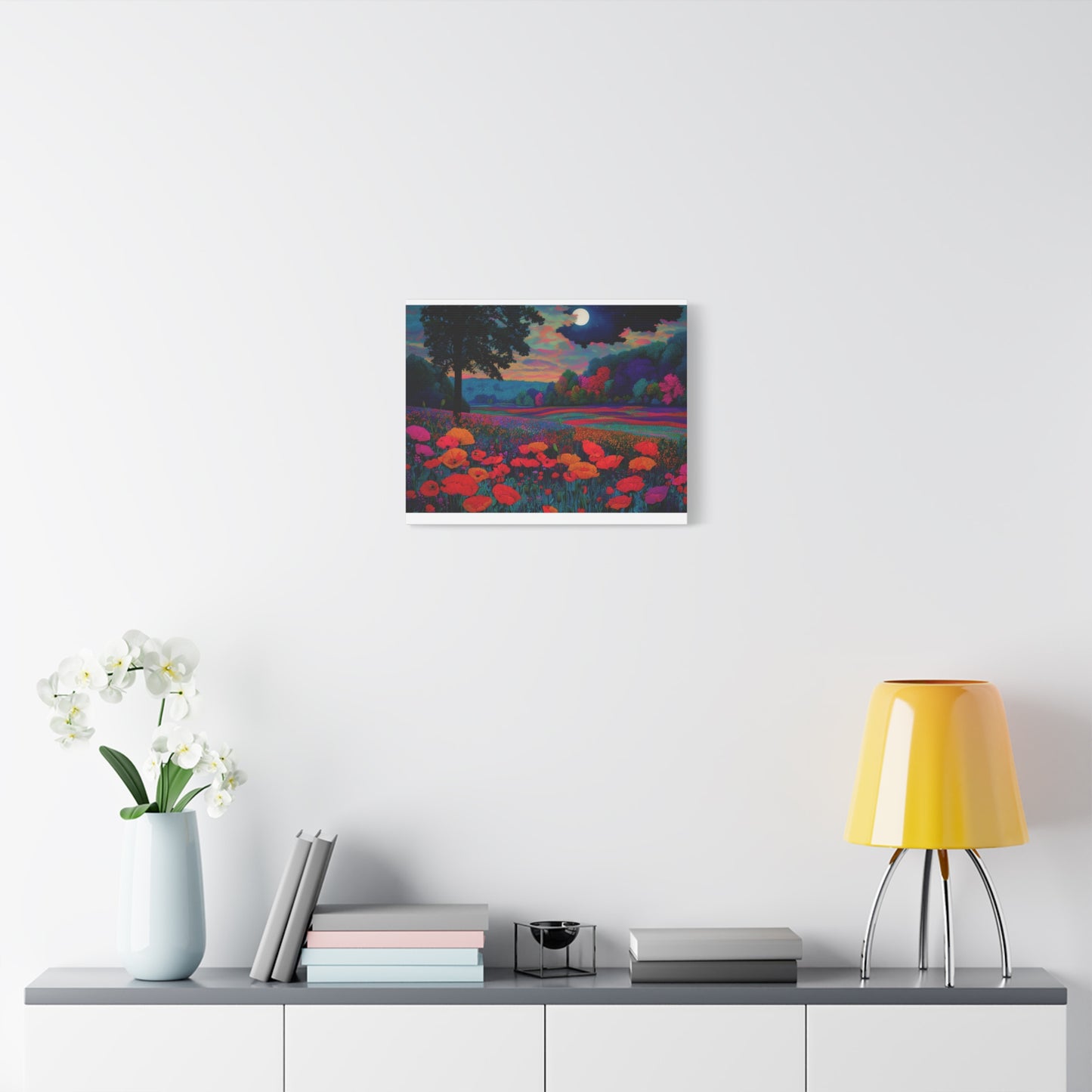 Moonlit Red Poppy Field Matte Canvas Print — Vibrant Floral Landscape Wall Art