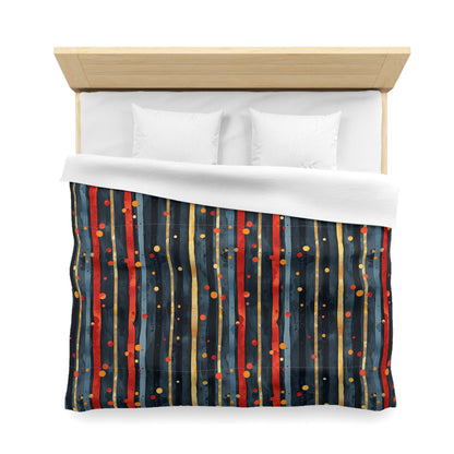 Dark Blue, Red, and Gold Stripes - Microfiber Duvet Cover