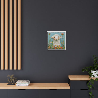 Framed Canvas Print — Whimsical Lamb -  Nursery Wall Art