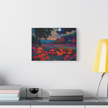 Moonlit Red Poppy Field Matte Canvas Print — Vibrant Floral Landscape Wall Art