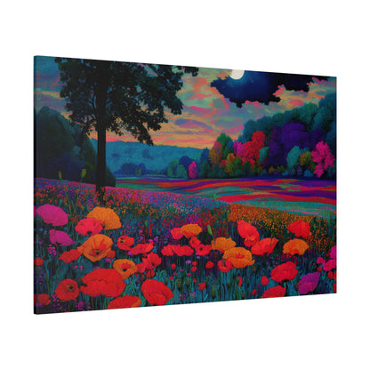 Moonlit Red Poppy Field Matte Canvas Print — Vibrant Floral Landscape Wall Art