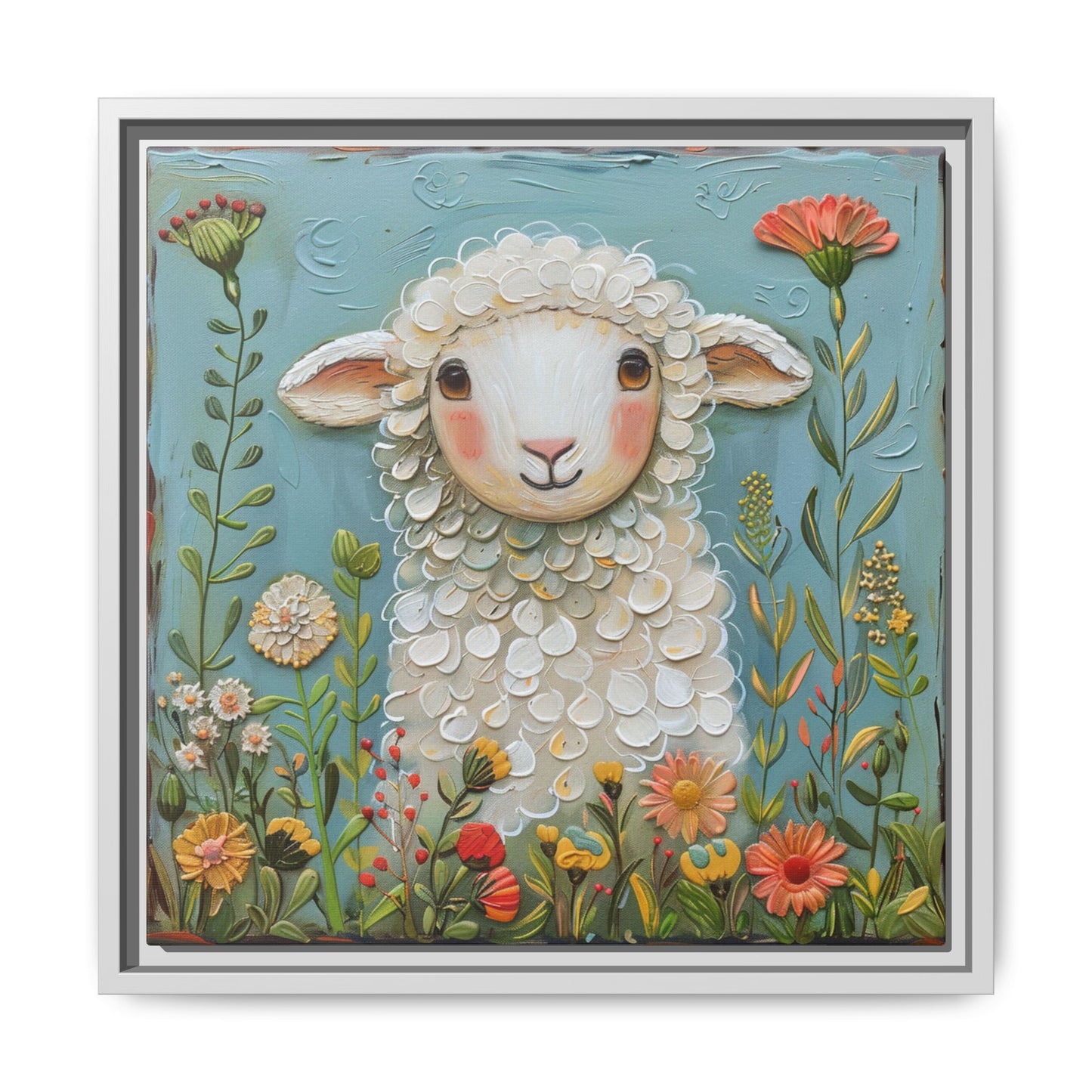 Framed Canvas Print — Whimsical Lamb -  Nursery Wall Art