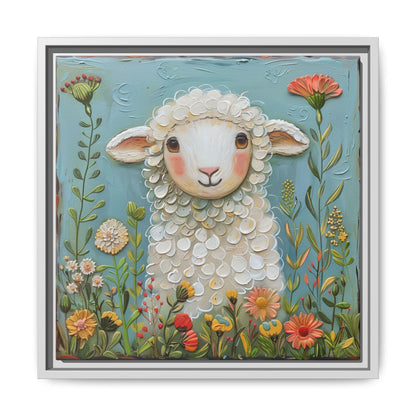 Framed Canvas Print — Whimsical Lamb -  Nursery Wall Art