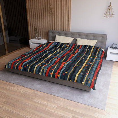Dark Blue, Red, and Gold Stripes - Microfiber Duvet Cover