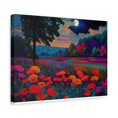 Moonlit Red Poppy Field Matte Canvas Print — Vibrant Floral Landscape Wall Art