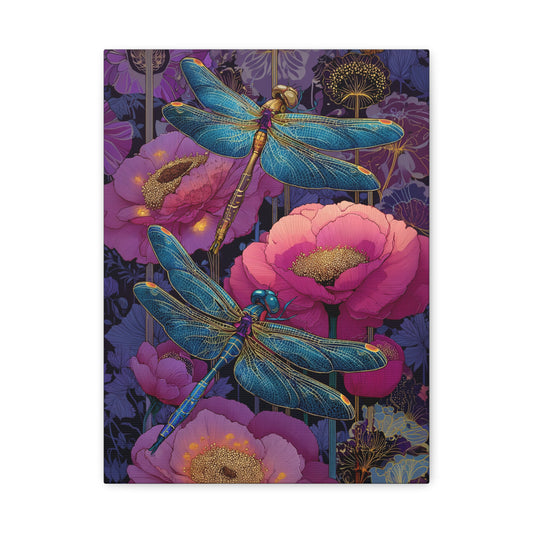 Blue-Pink Dragonflies Canvas Art Print - Available in 8 sizes