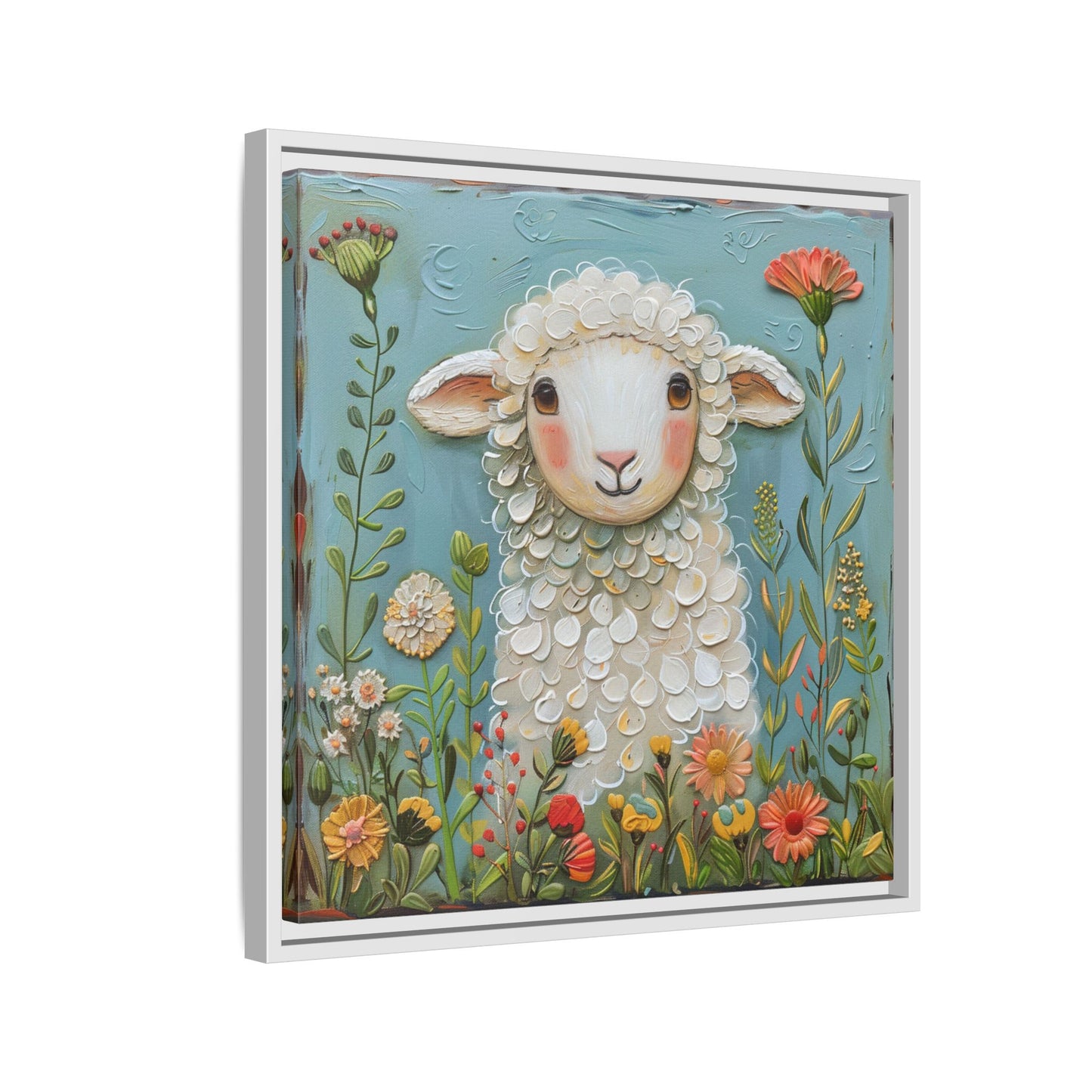 Framed Canvas Print — Whimsical Lamb -  Nursery Wall Art